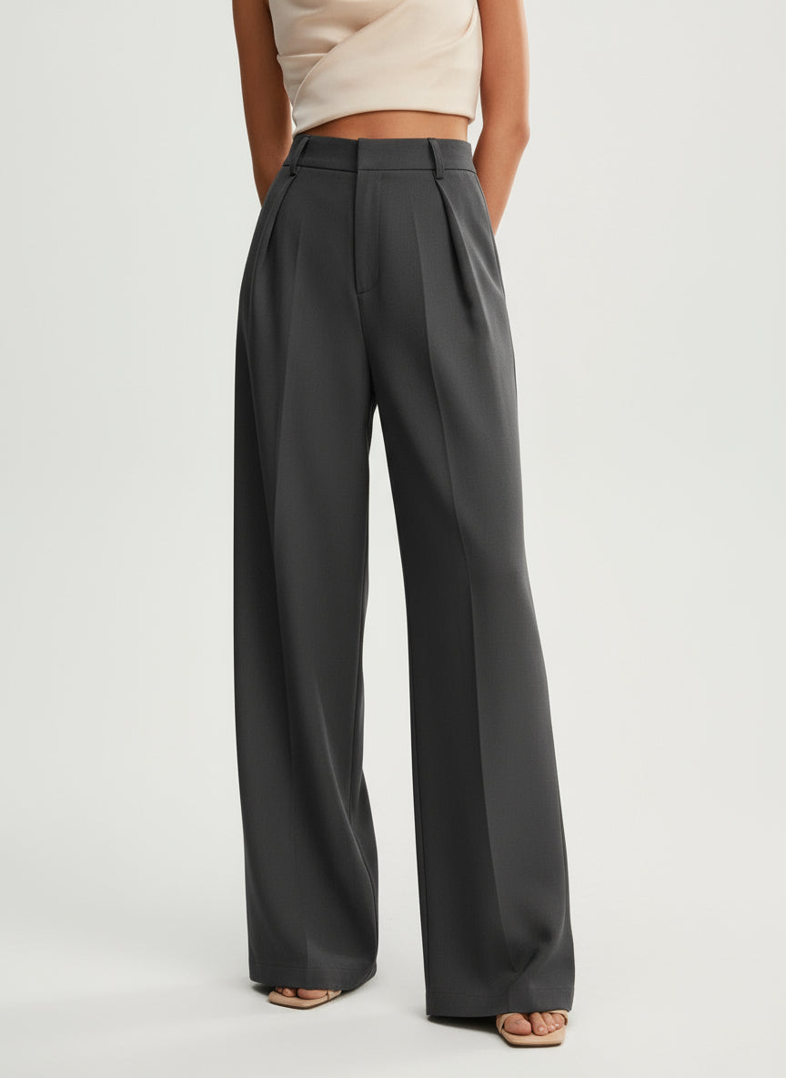 Pantaloni palazzo donna a vita alta, sartoriali ed eleganti, per ufficio e cerimonia - view 12