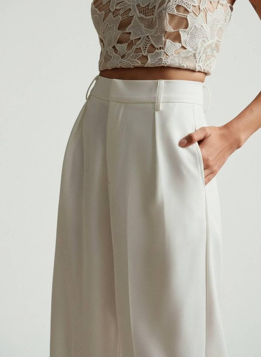 Pantaloni palazzo donna a vita alta, sartoriali ed eleganti, per ufficio e cerimonia - view 22
