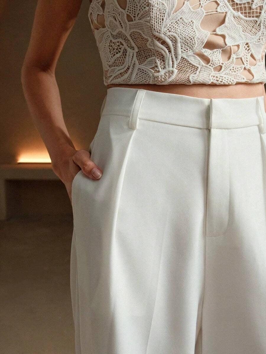 Pantaloni palazzo donna a vita alta, sartoriali ed eleganti, per ufficio e cerimonia - view 23