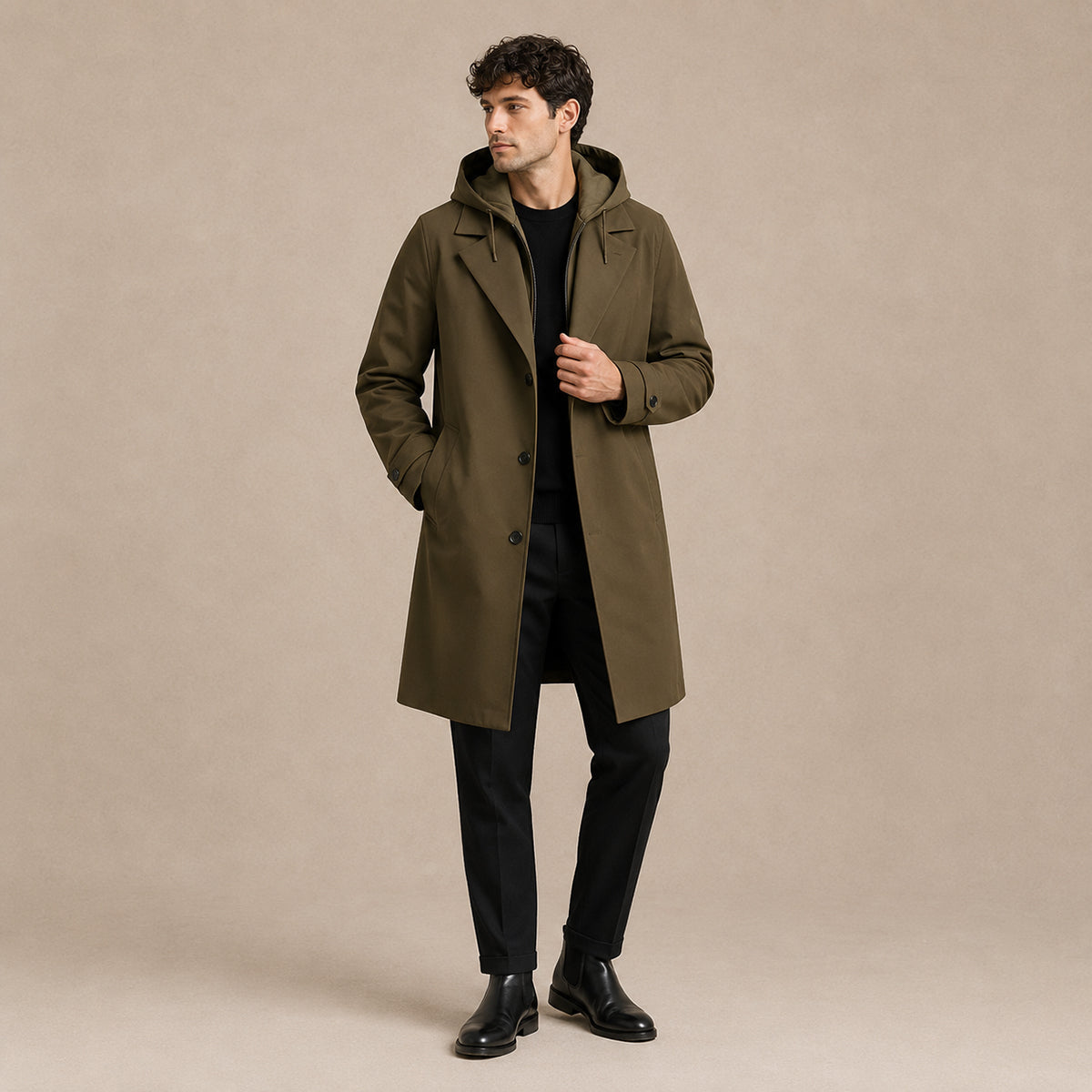 Parka da uomo con cappuccio, giacca di mezza stagione per primavera e autunno - Verde militare