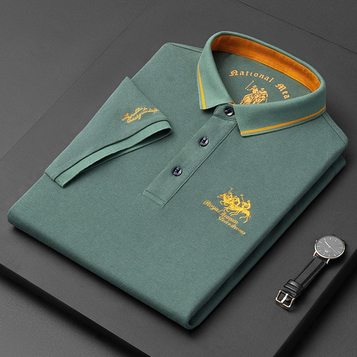 Polo da uomo a manica corta in misto cotone con colletto classico, vestibilità regolare - Verde