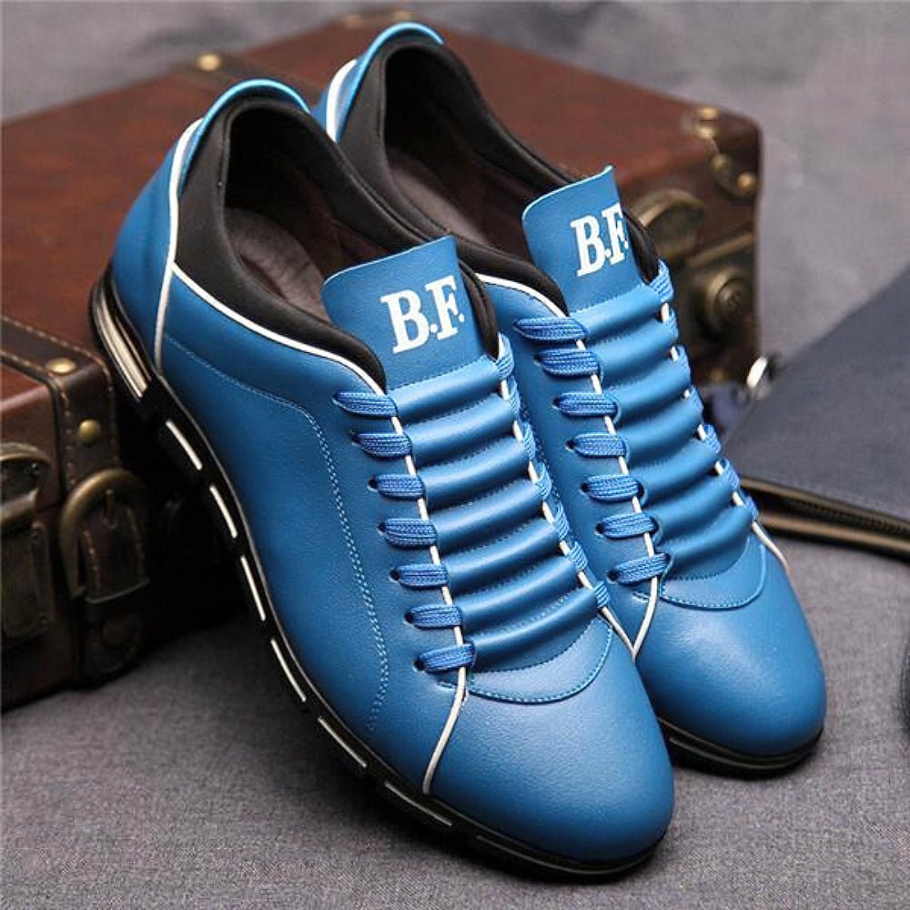 Scarpe in pelle da uomo, sneakers casual con lacci, eleganti per il lavoro e il tempo libero - Blu