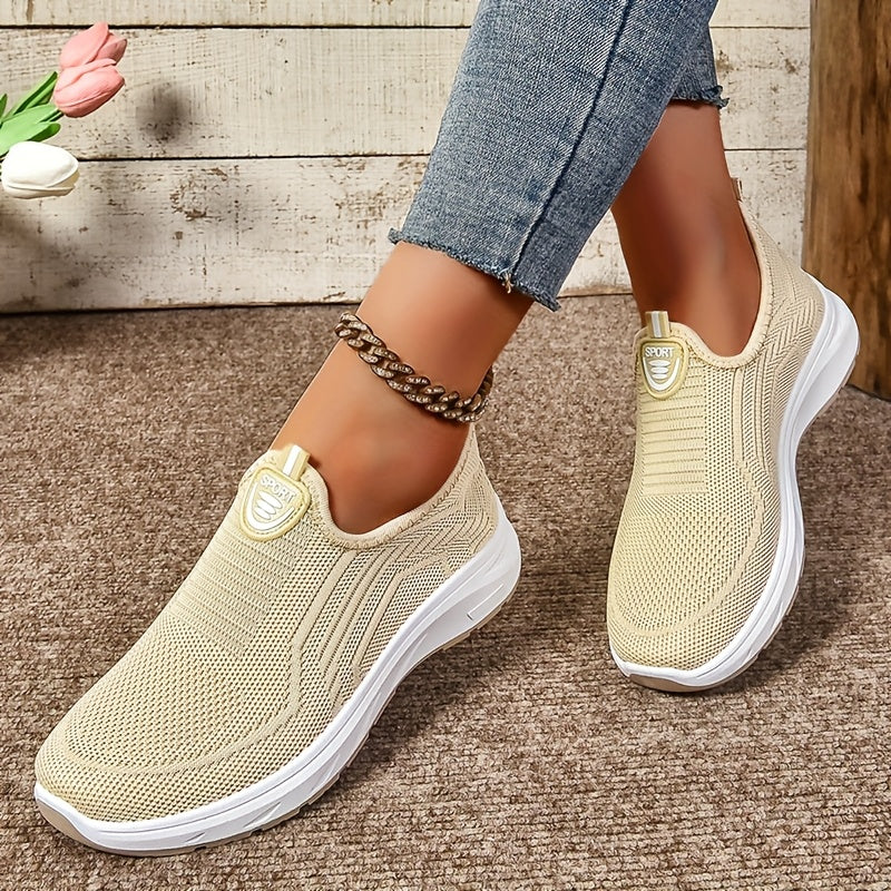 Sneakers da donna slip-on in tessuto a maglia, senza lacci e comode, per tutti i giorni - Cachi