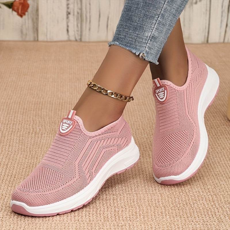 Sneakers da donna slip-on in tessuto a maglia, senza lacci e comode, per tutti i giorni - Rosa
