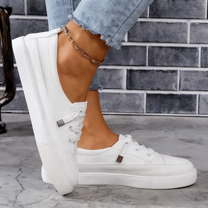 Sneakers donna basse in tela con lacci, scarpe da ginnastica casual - view 4