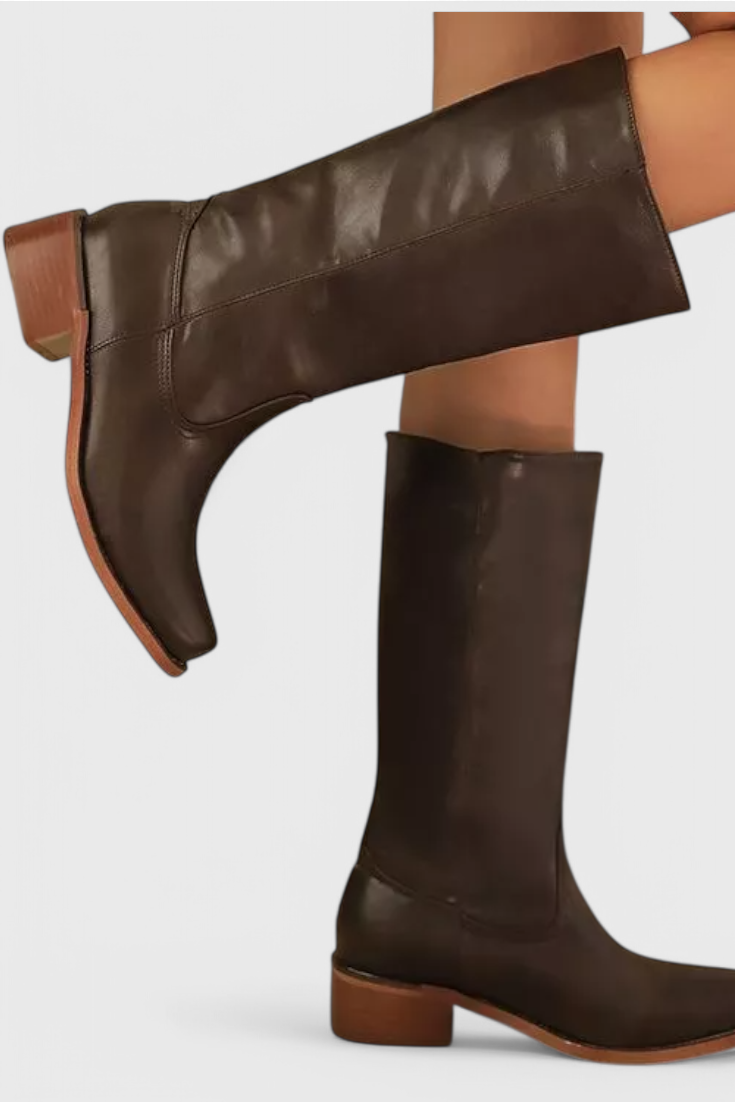 Stivali da donna al ginocchio in pelle con tacco, per l'inverno e le occasioni eleganti - view 7