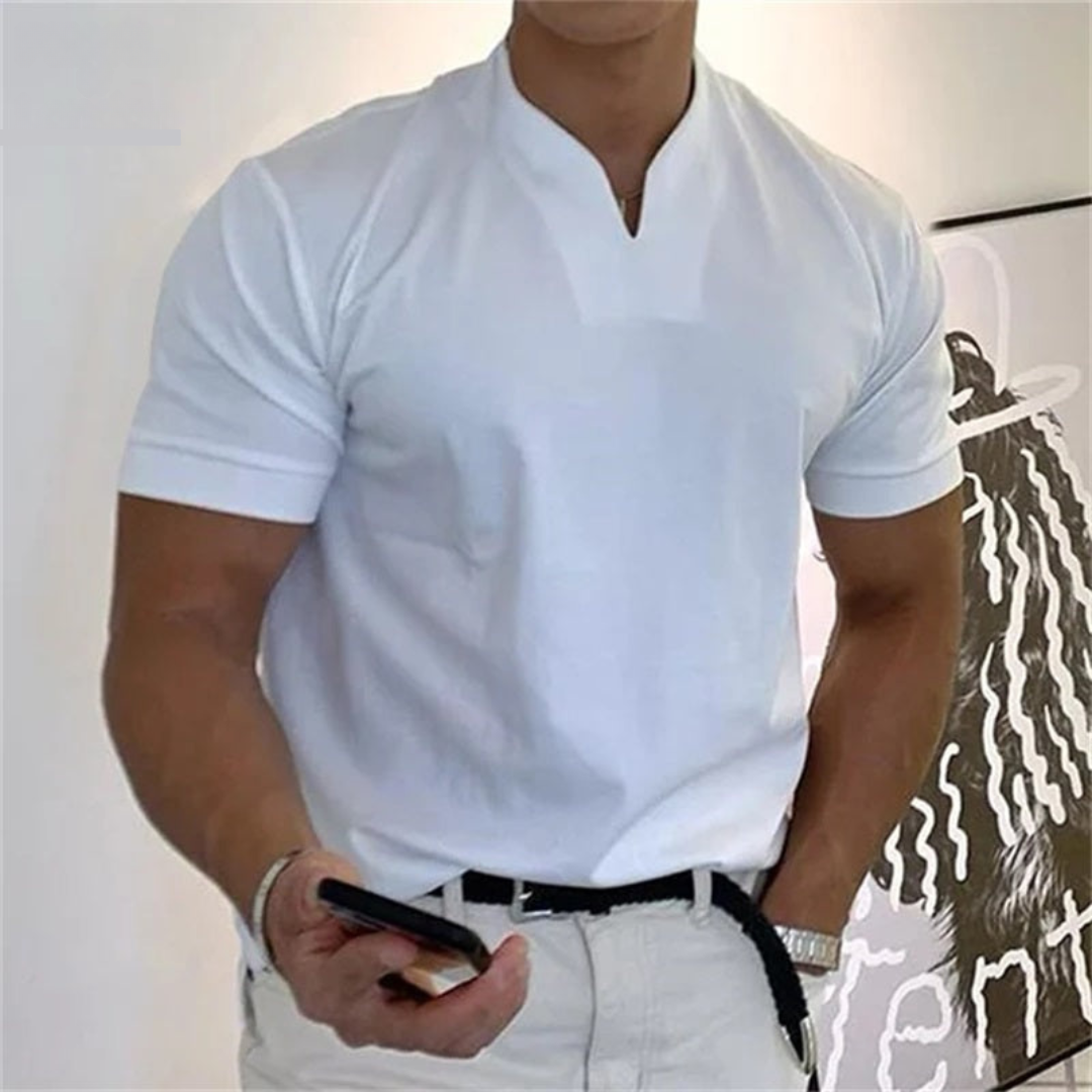 T-shirt da uomo slim fit con scollo a V e maniche corte, per tutti i giorni e per l'estate - maglietta uomo - Bianco