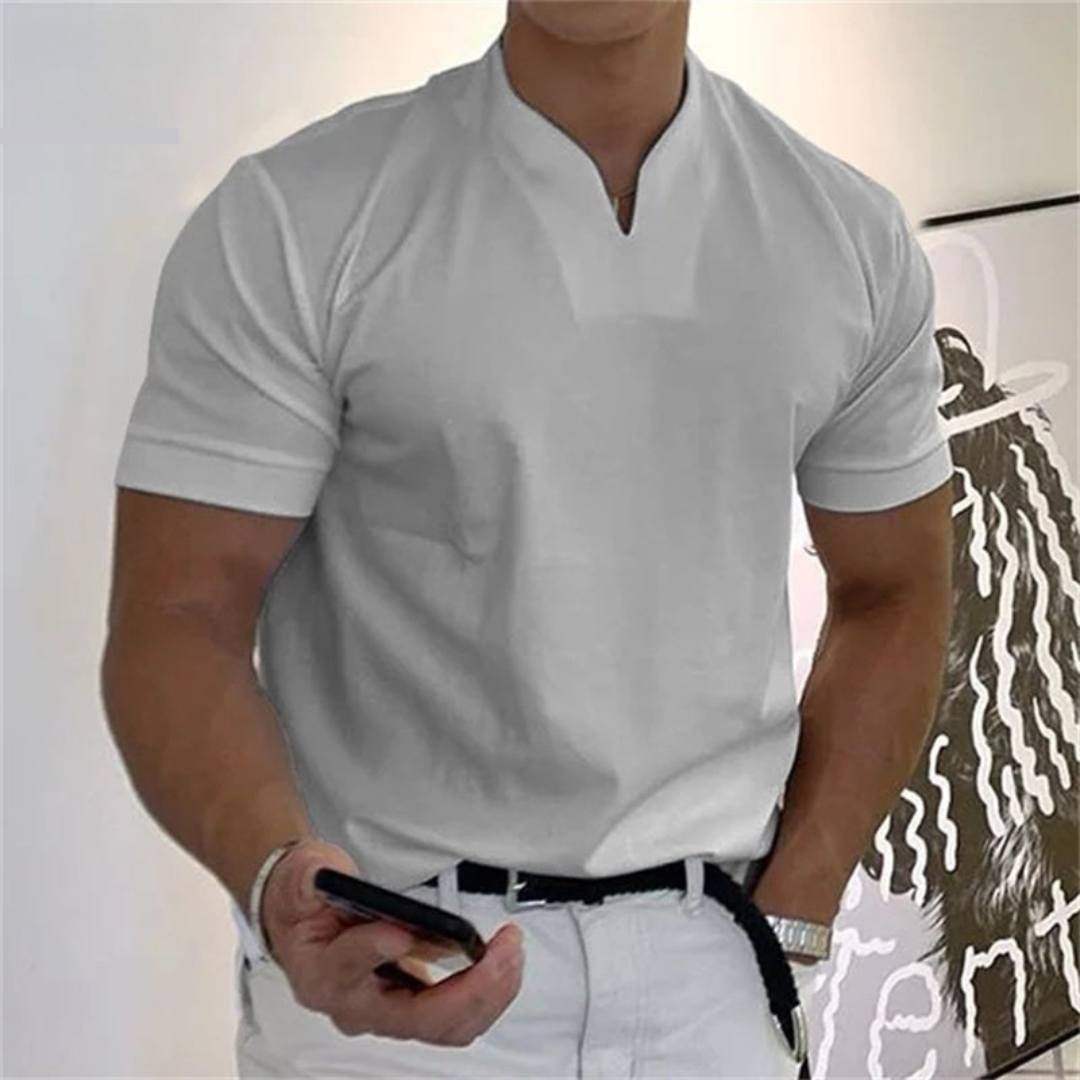T-shirt da uomo slim fit con scollo a V e maniche corte, per tutti i giorni e per l'estate - maglietta uomo - Grigio