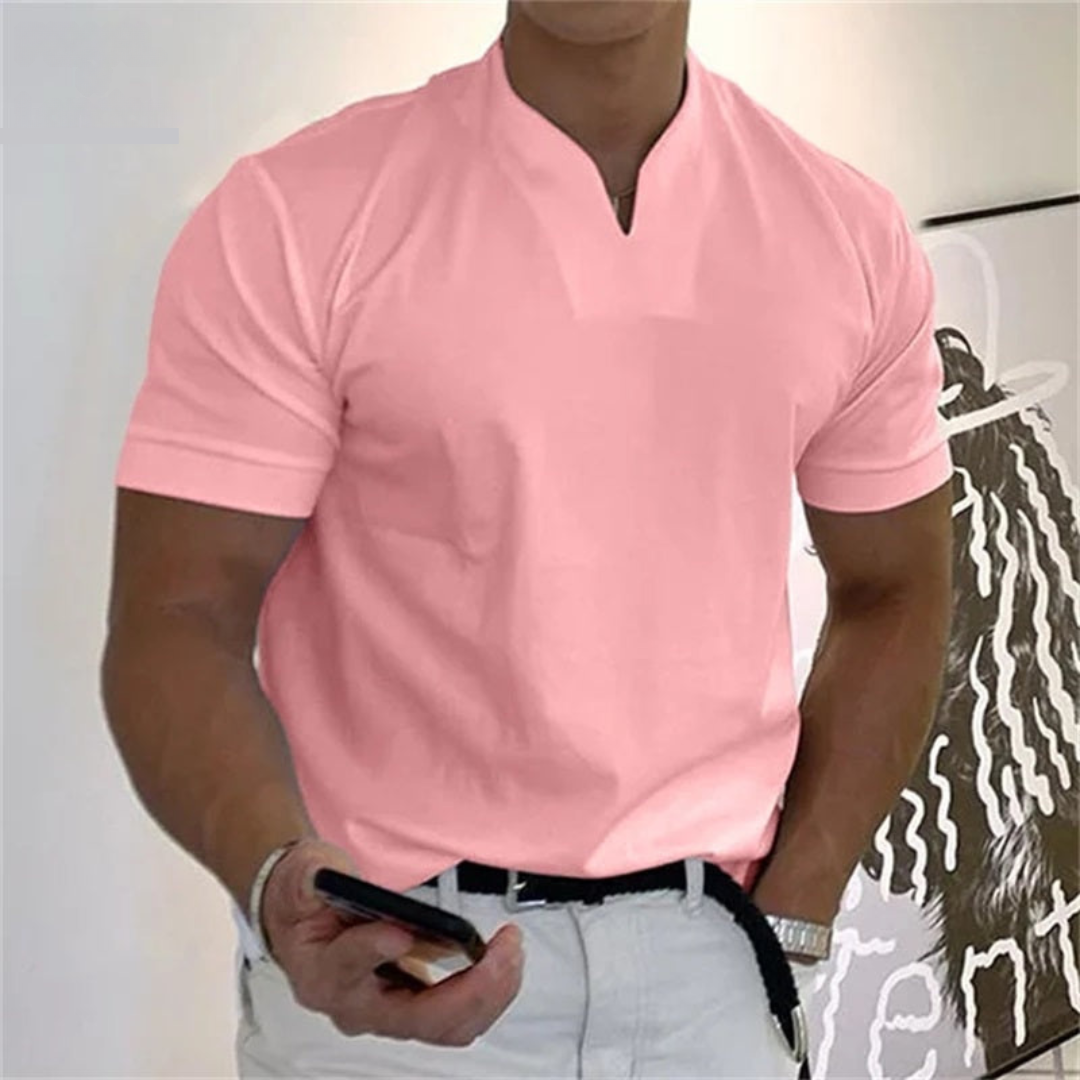 T-shirt da uomo slim fit con scollo a V e maniche corte, per tutti i giorni e per l'estate - maglietta uomo - Rosa