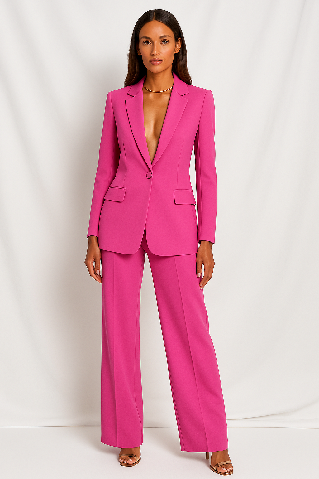 Tailleur donna elegante con giacca e pantalone, per cerimonia, laurea e ufficio - completo donna - Rosa