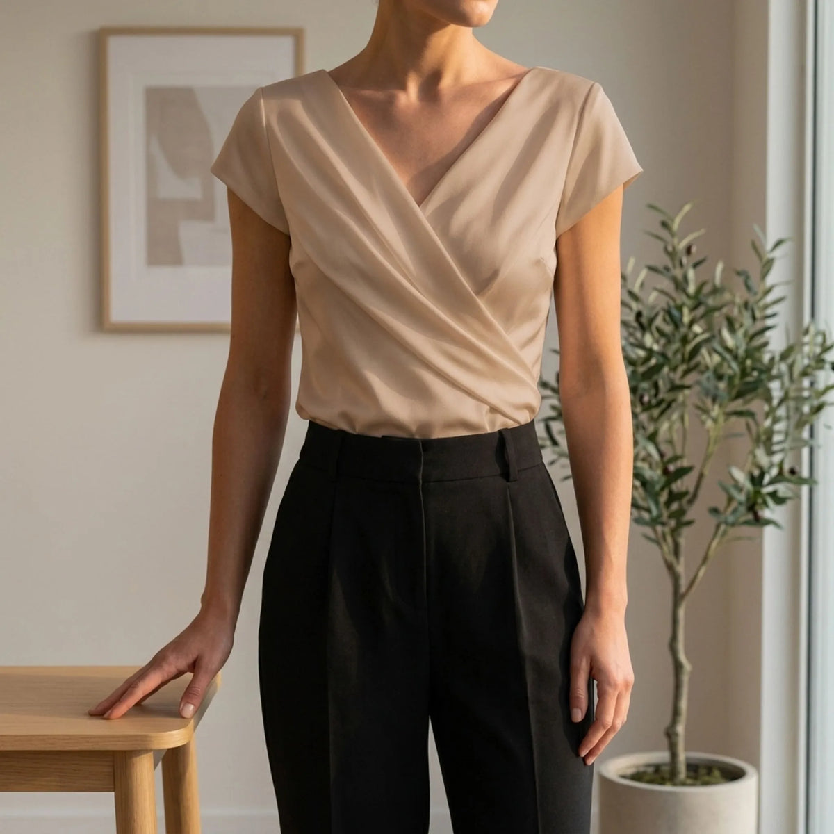 Top incrociato da donna elegante con scollo a V e manica corta, da cerimonia e sottogiacca - foto 3