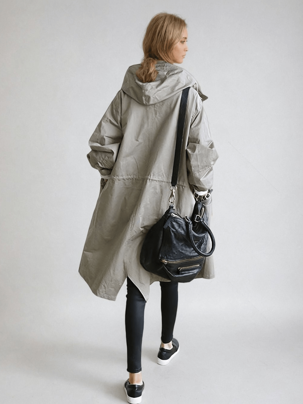 Trench da donna con cappuccio, oversize e lungo, soprabito elegante di mezza stagione - view 7