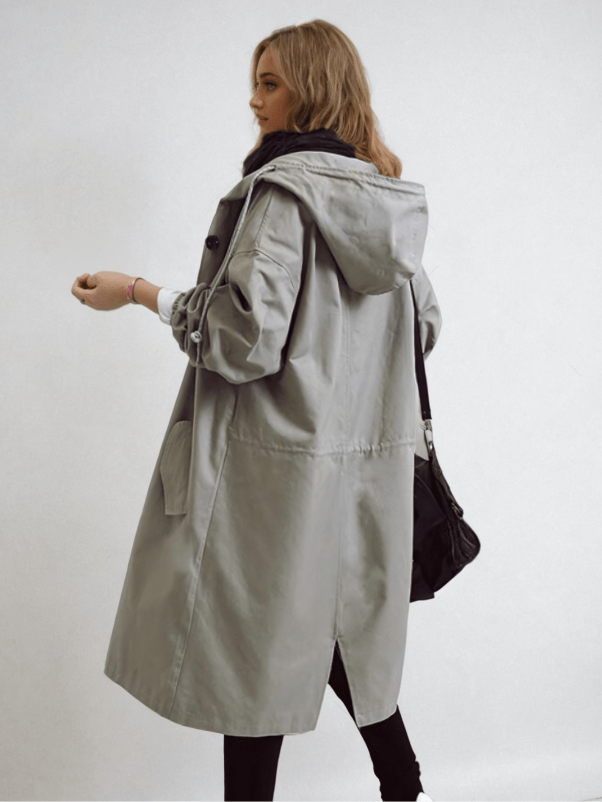 Trench da donna con cappuccio, oversize e lungo, soprabito elegante di mezza stagione - view 8