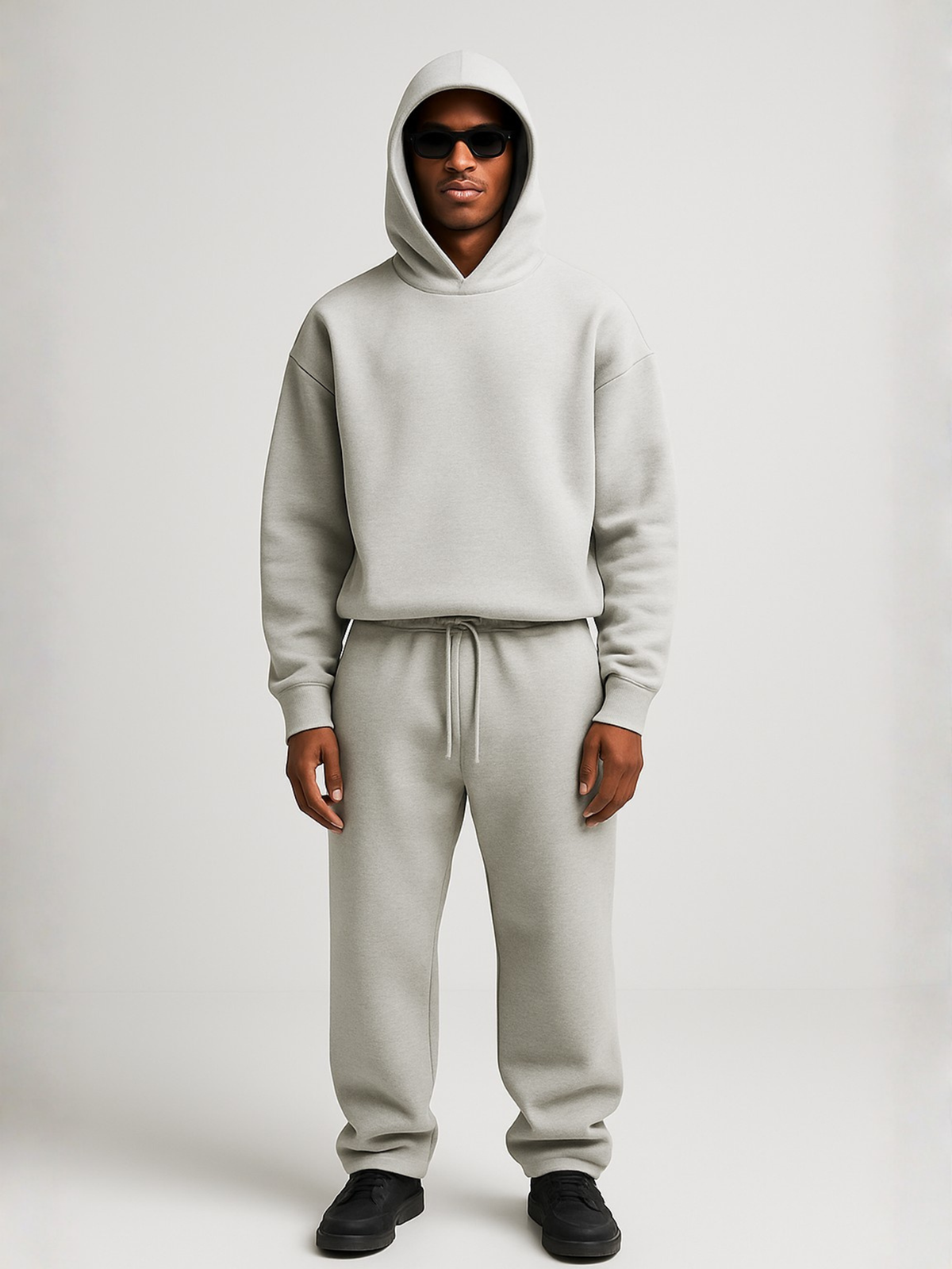 Tuta uomo completa oversize con cappuccio, felpa e pantaloni, casual - Grigio chiaro