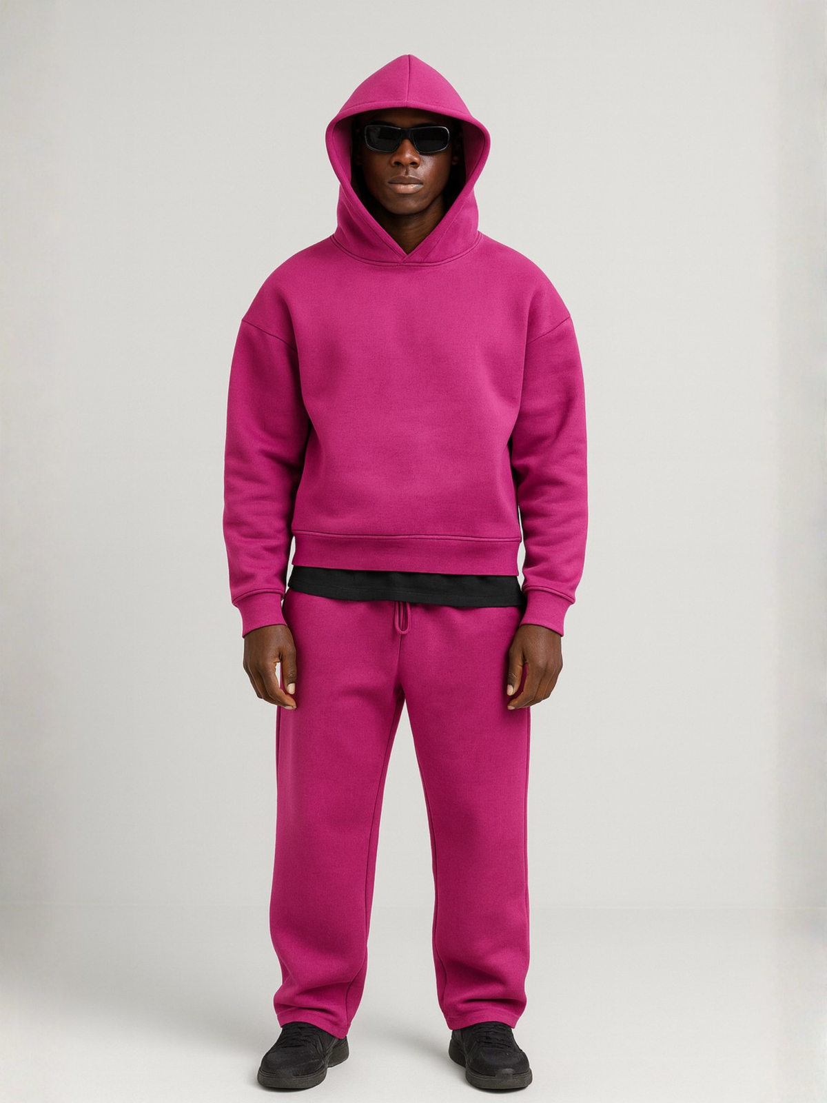 Tuta uomo completa oversize con cappuccio, felpa e pantaloni, casual - Rosa scuro