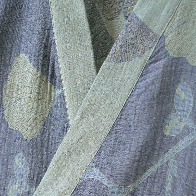 Vestaglia kimono da donna in cotone con foglie di ginkgo - foto 4
