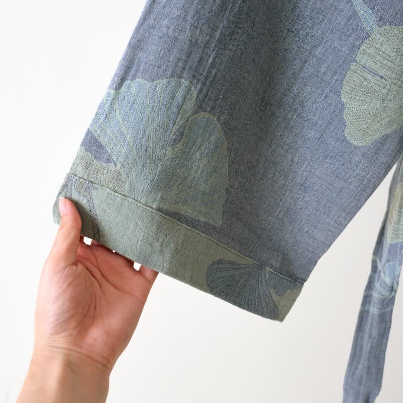 Vestaglia kimono da donna in cotone con foglie di ginkgo - foto 7