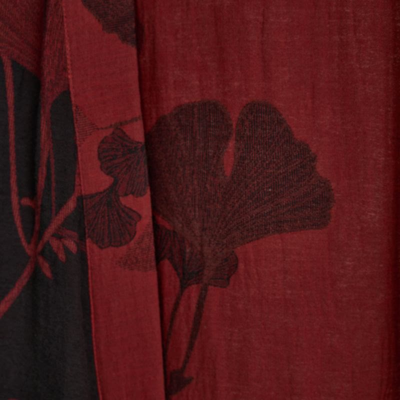 Vestaglia kimono in cotone con stampa ginkgo, reversibile - foto 5