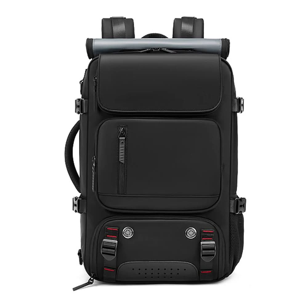 Zaino da viaggio capiente con porta pc e scomparto scarpe, per aereo e trekking - Nero
