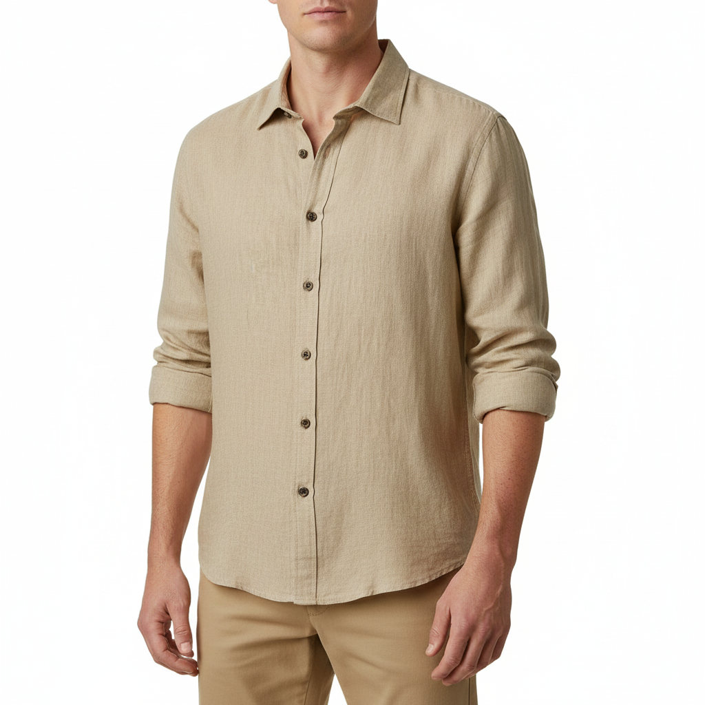 Elrita | Camicia in lino a maniche lunghe con colletto francese