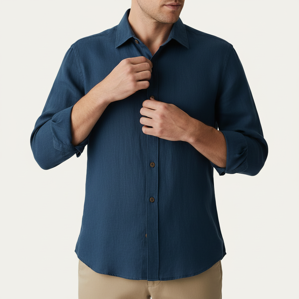 Elrita | Camicia in lino a maniche lunghe con colletto francese