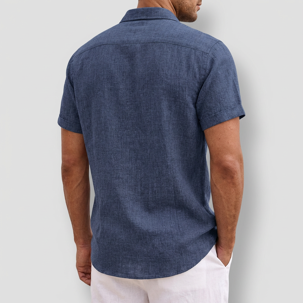 Elrita | Lino traspirante, collo aperto, maniche corte, camicia estiva uomo