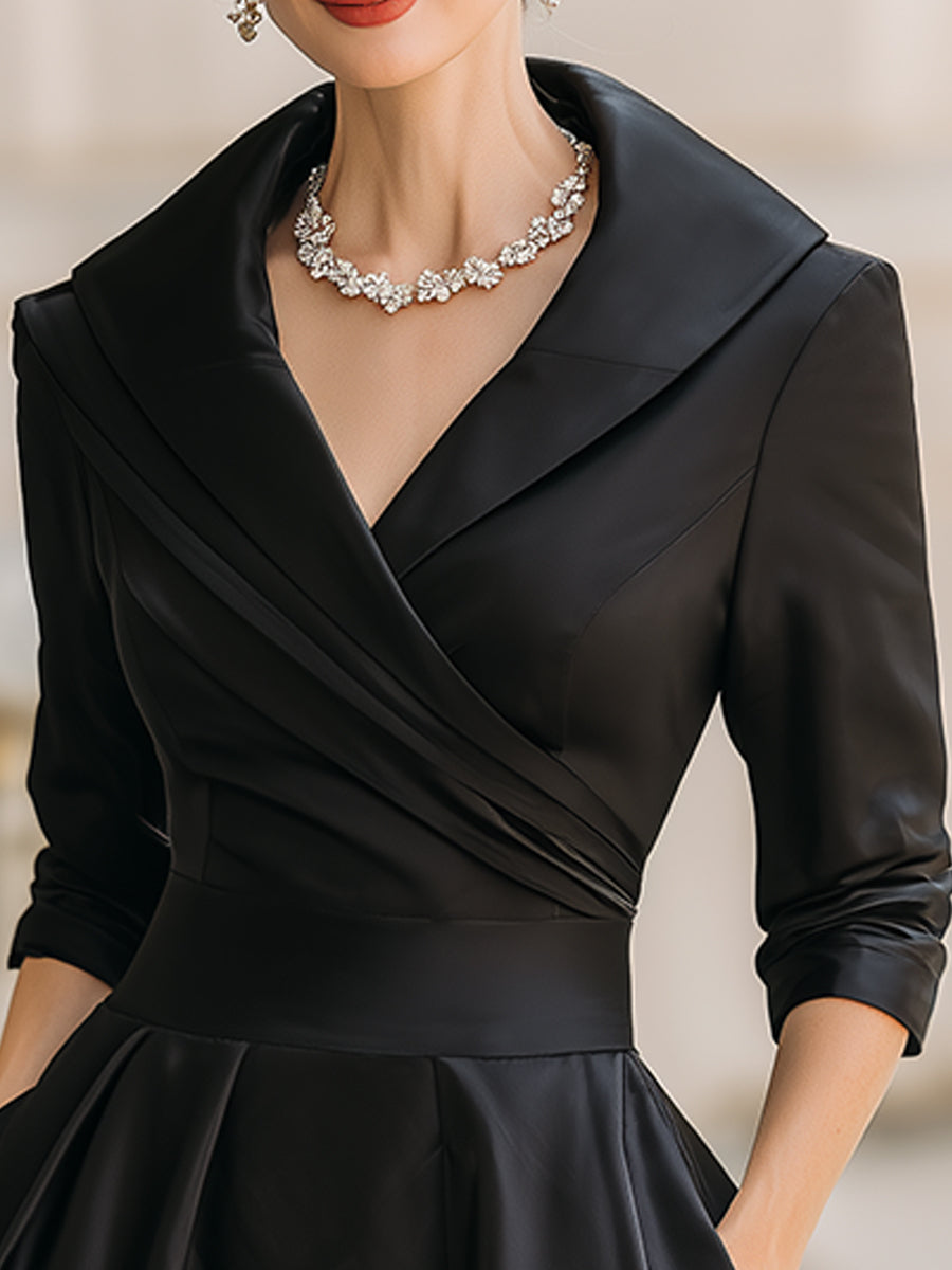 Abito da cerimonia da donna midi con scollo a V e manica a 3/4, elegante per matrimonio e sera - foto 7