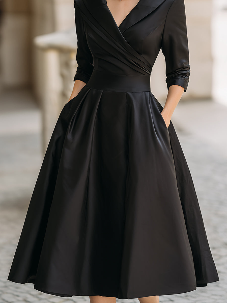 Abito da cerimonia da donna midi con scollo a V e manica a 3/4, elegante per matrimonio e sera - foto 8