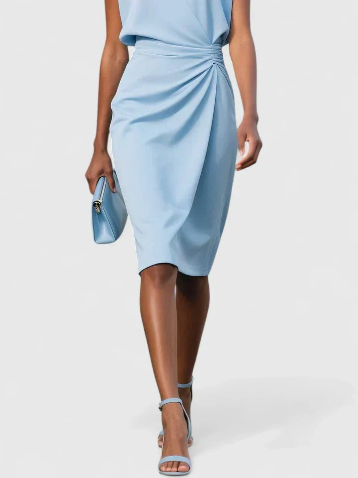 Abito midi a portafoglio senza maniche con vita drappeggiata, elegante da cerimonia e cocktail - foto 7