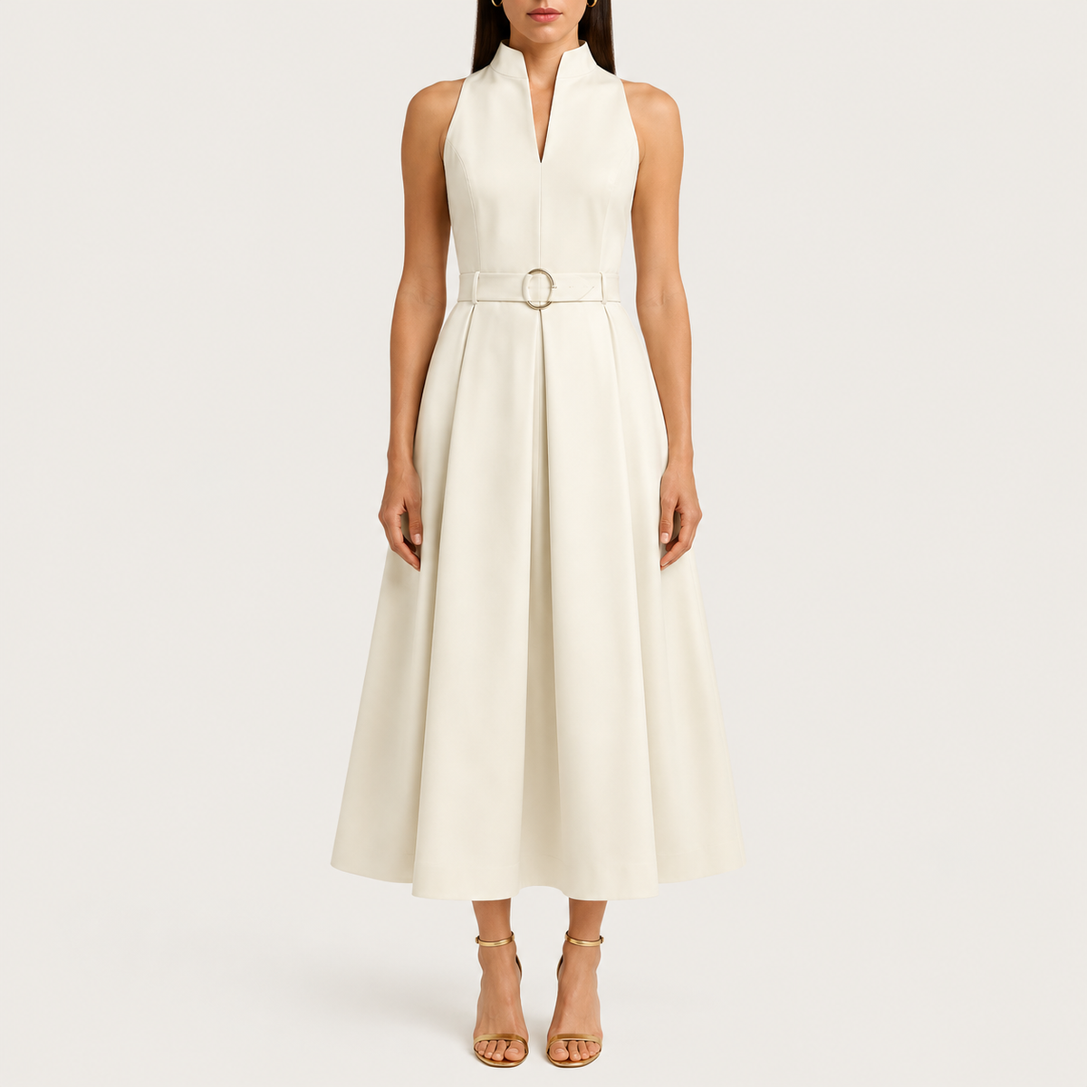 Abito midi elegante da donna senza maniche, da cerimonia, matrimonio e sera - abito da cocktail svasato con cintura - view 3