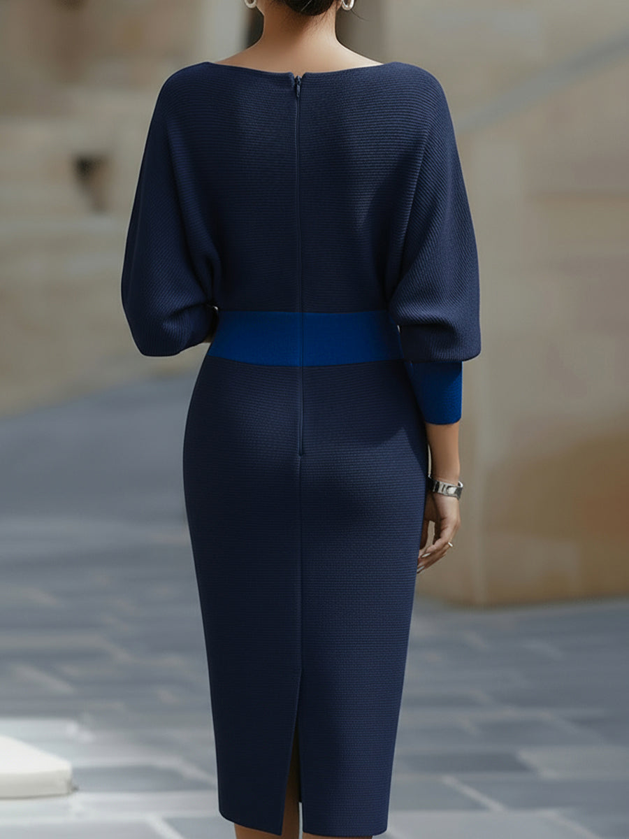 Abito midi in maglia da donna a maniche lunghe, aderente con scollo drappeggiato, elegante da cocktail e da sera - foto 10