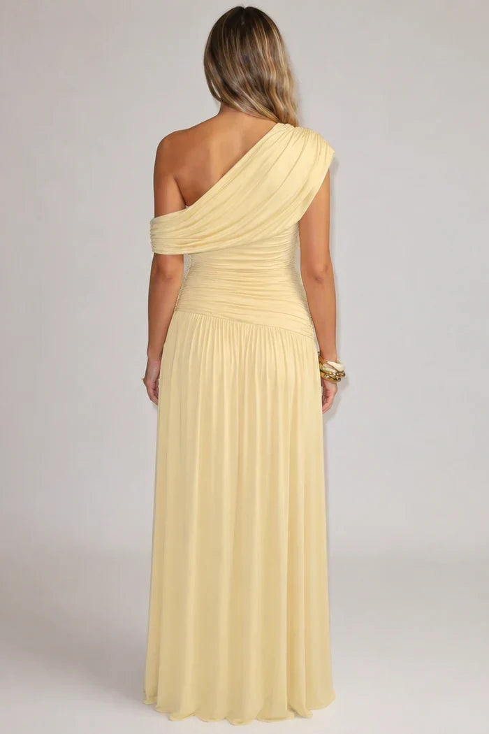 Abito premaman lungo monospalla, drappeggiato ed elegante, per cerimonia, matrimonio e battesimo - foto 5