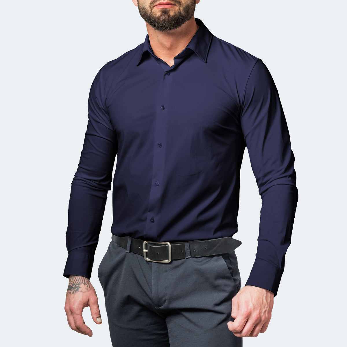 Camicia da uomo a maniche lunghe, elasticizzata e no stiro, slim fit elegante - foto 6