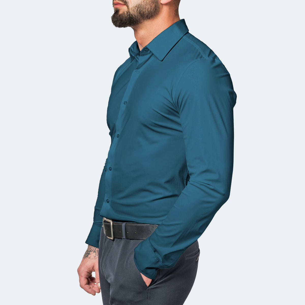 Camicia da uomo a maniche lunghe, elasticizzata e no stiro, slim fit elegante - foto 8