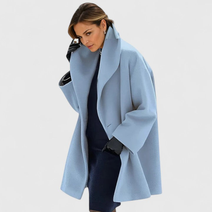 Cappotto elegante da donna con collo a scialle, per l'autunno e l'inverno - Blu