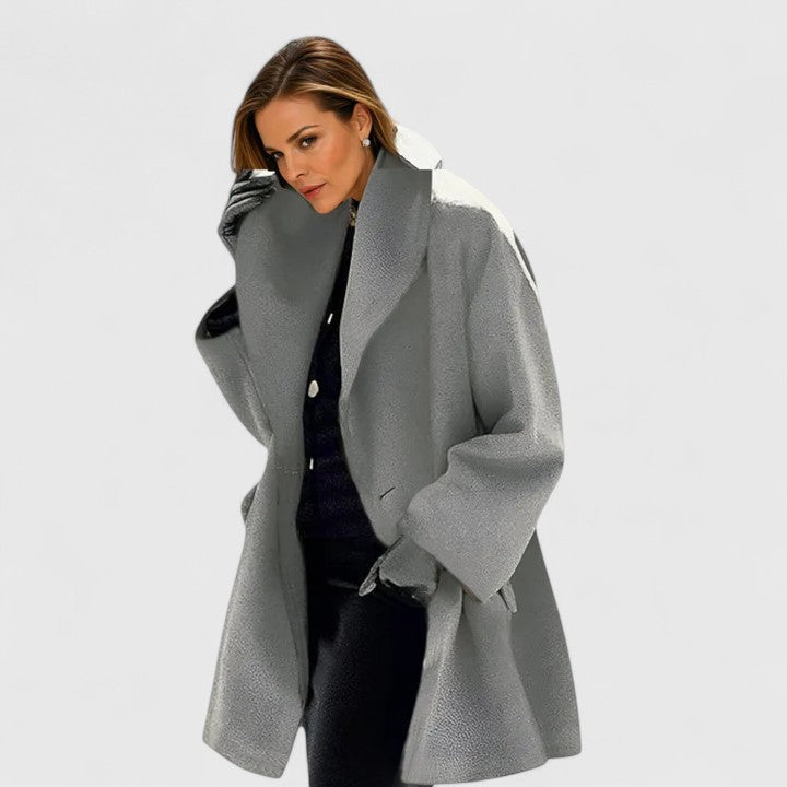 Cappotto elegante da donna con collo a scialle, per l'autunno e l'inverno - Grigio