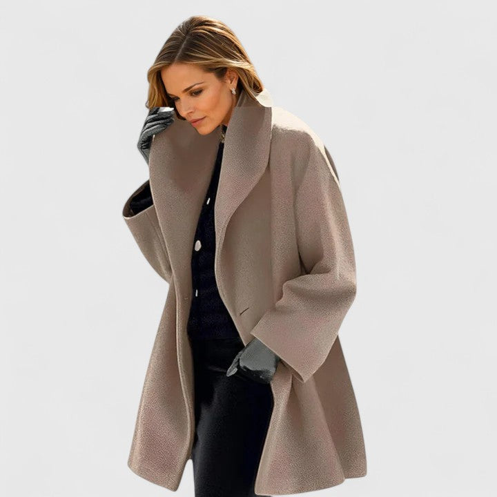 Cappotto elegante da donna con collo a scialle, per l'autunno e l'inverno - Kaki