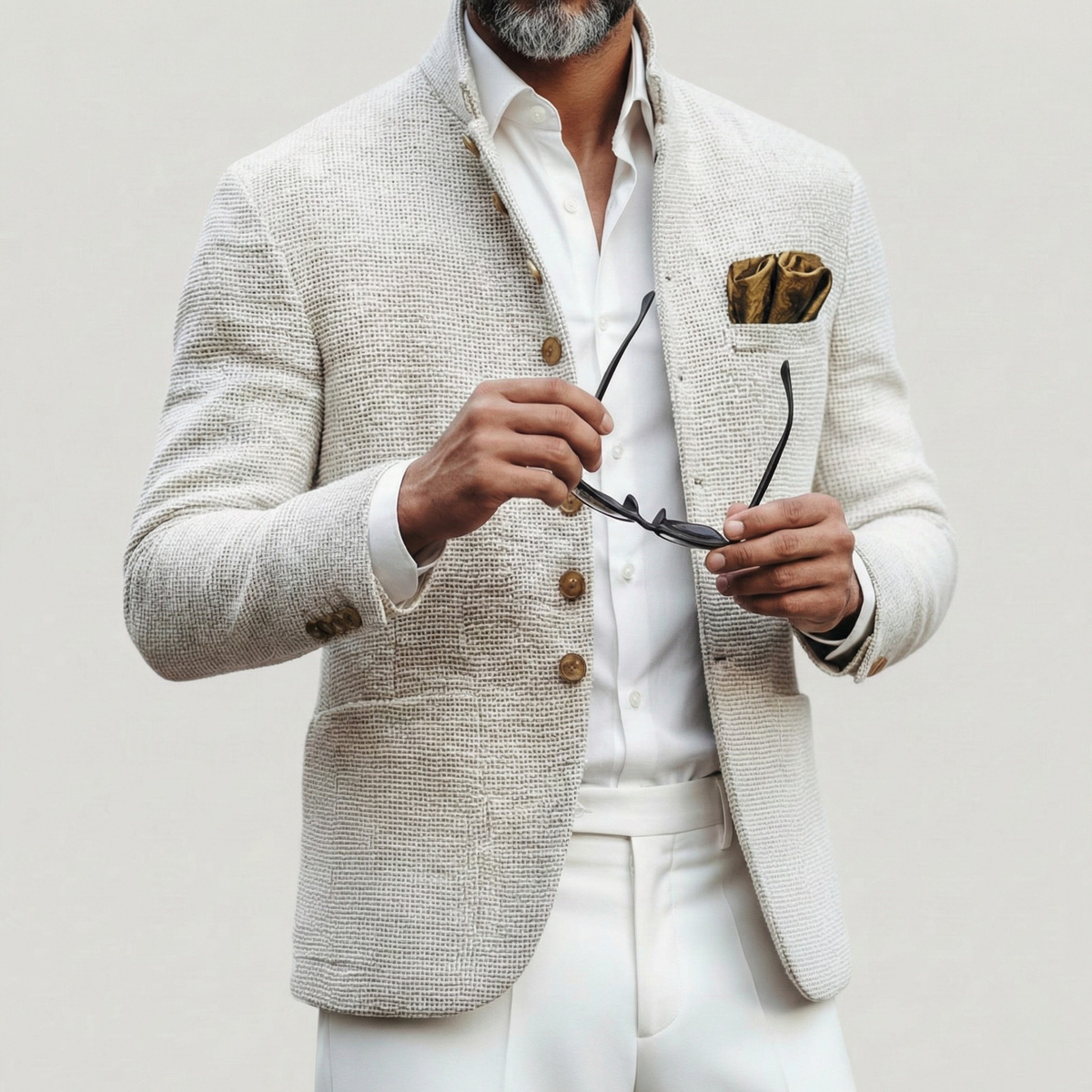 Cardigan da uomo in maglia con bottoni e collo alla coreana, elegante - foto 3