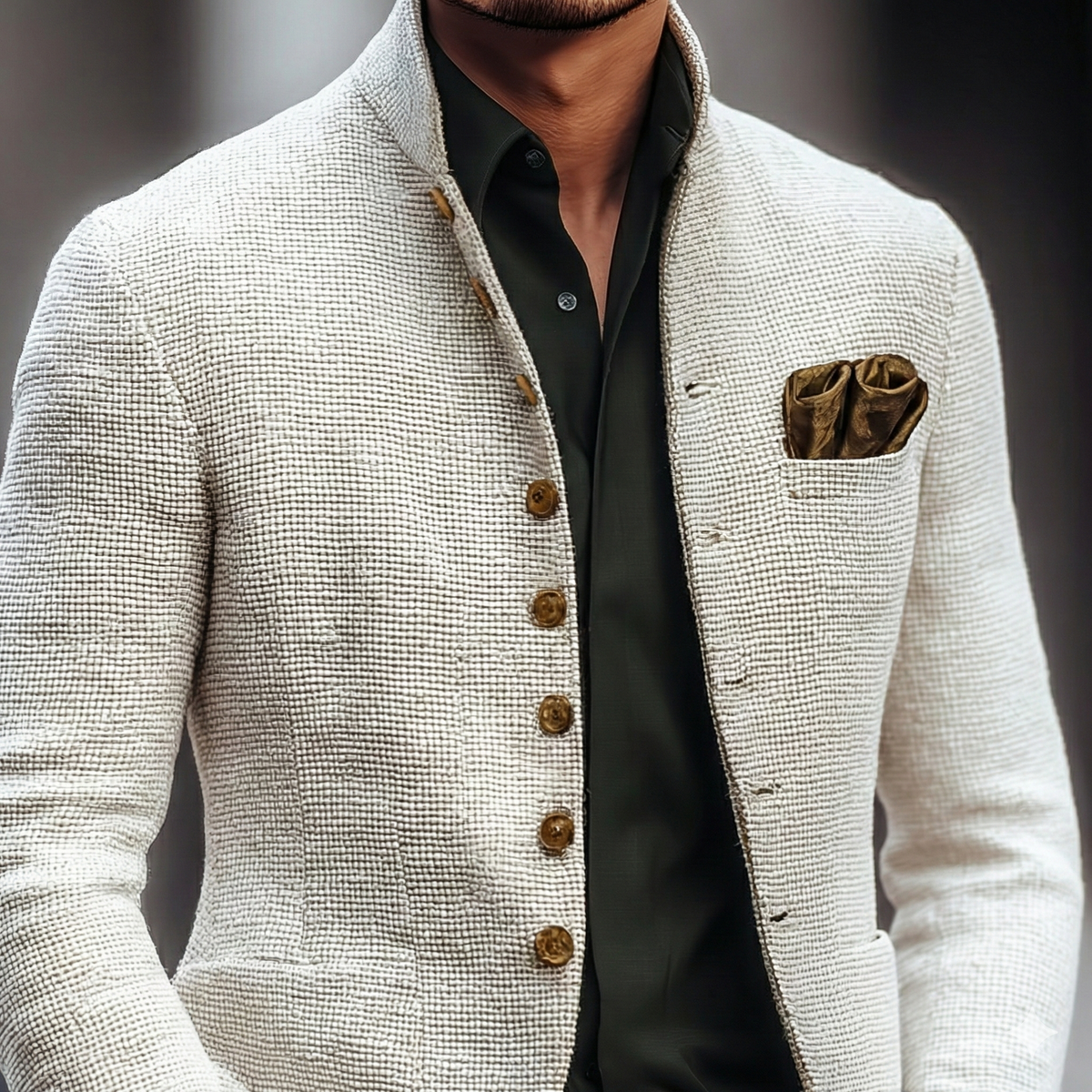 Cardigan da uomo in maglia con bottoni e collo alla coreana, elegante - foto 5