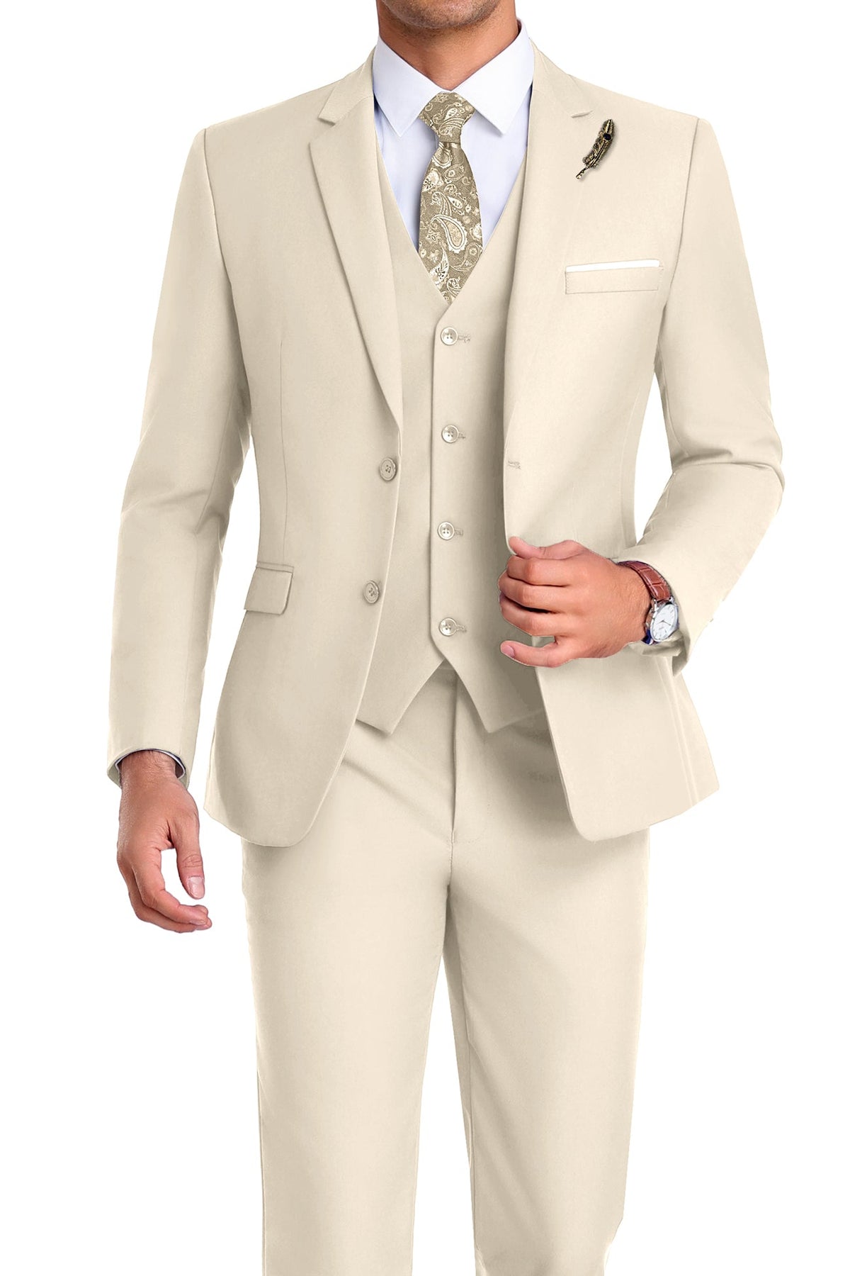 Completo uomo elegante 3 pezzi slim fit con gilet, da cerimonia e matrimonio - foto 35