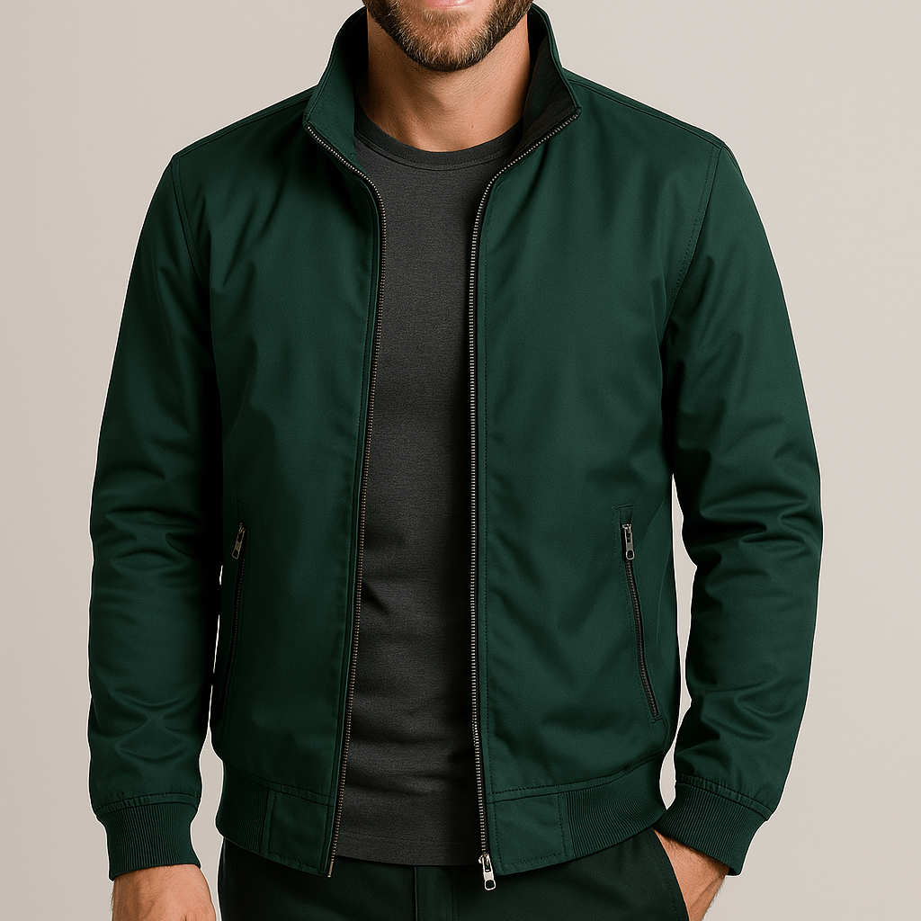 Giacca a vento da uomo con collo alto e zip, leggera e casual per la mezza stagione - Verde