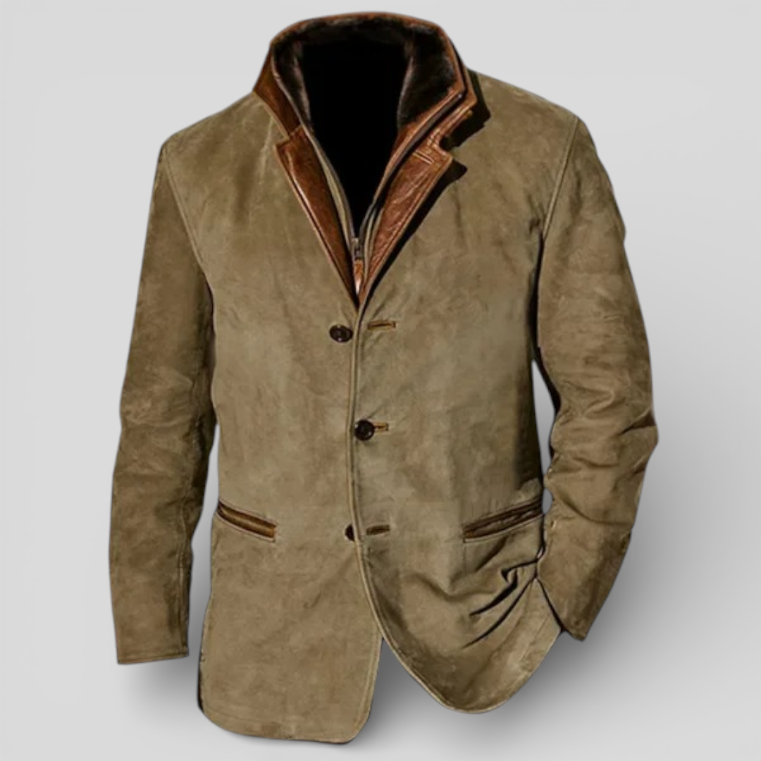 Giacca da uomo classica con revers e bottoni, elegante da ufficio e casual - Verde oliva