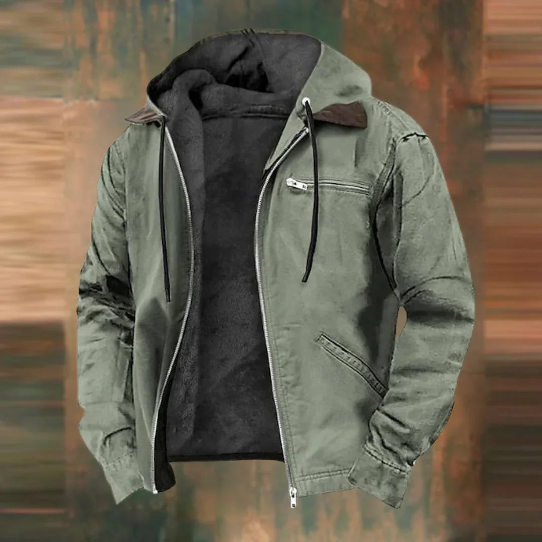 Giacca da uomo con cappuccio e fodera in pile, per la mezza stagione, l'autunno e tutti i giorni - Verde