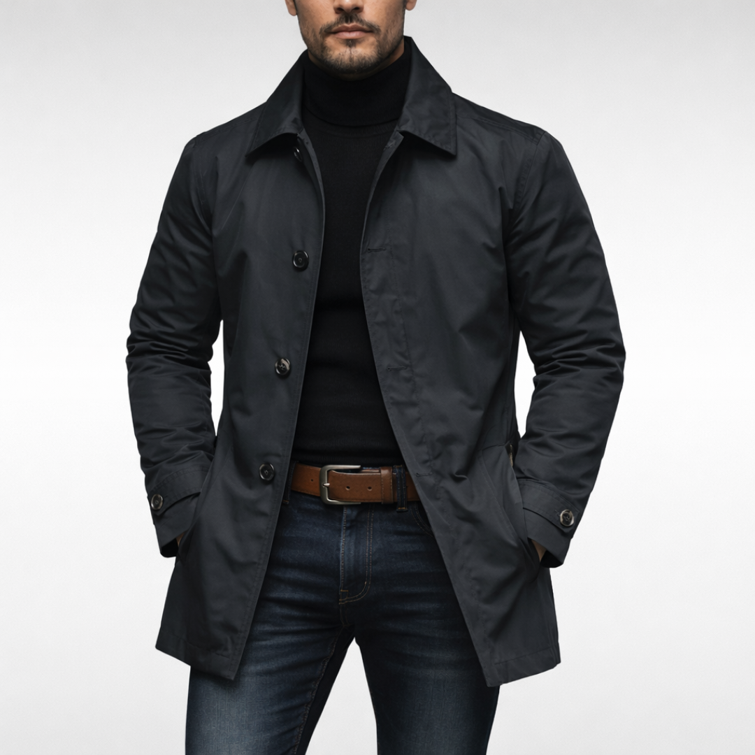 Giacca da uomo mezza stagione con colletto classico, leggera, elegante e casual - Nero