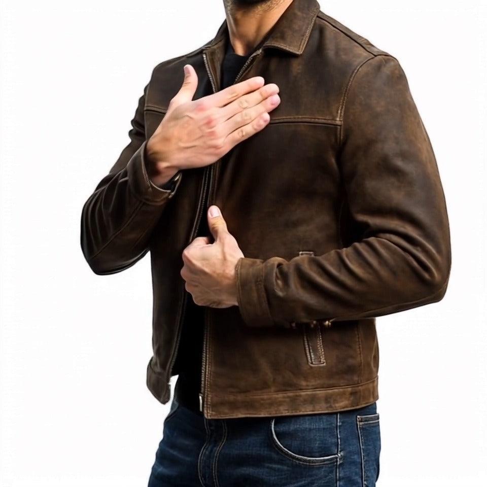 Giacca di pelle da uomo classica con zip e vestibilità comoda - giubbotto in pelle casual ed elegante - view 4