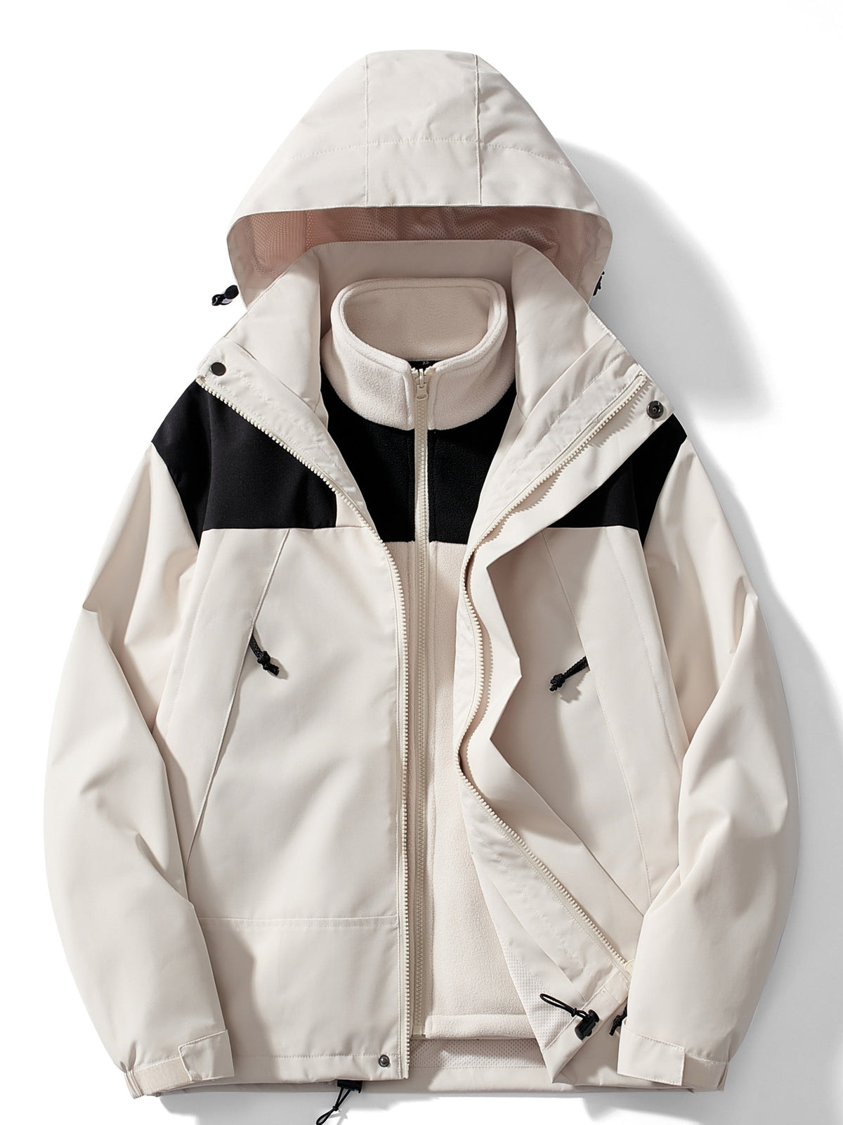 Giacca invernale 3 in 1 da donna in pile con cappuccio - Avorio