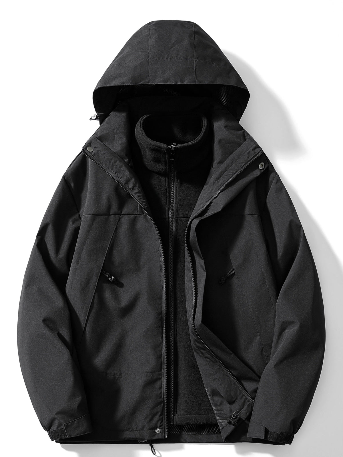 Giacca invernale 3 in 1 da donna in pile con cappuccio - Nero