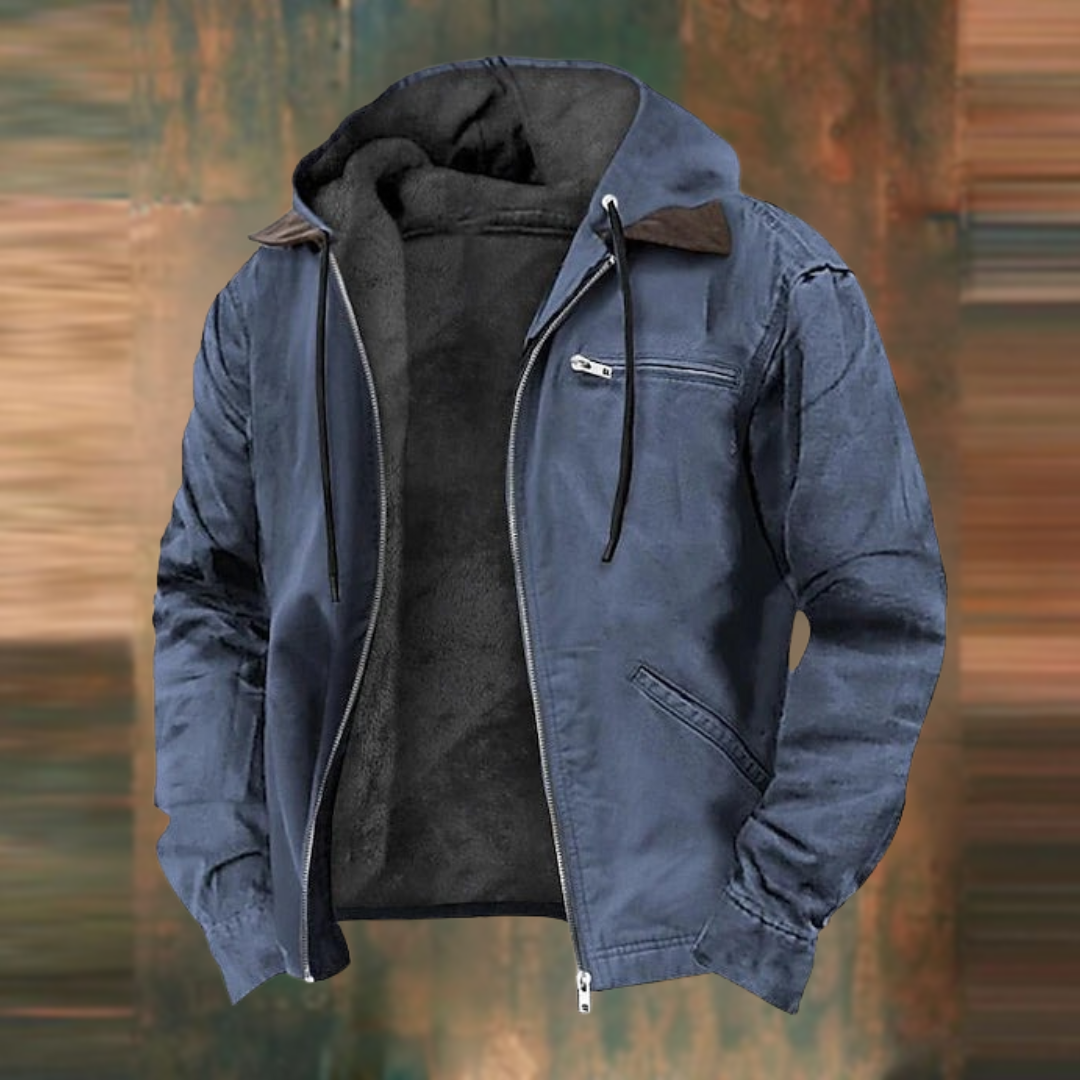 Giacca invernale da uomo con cappuccio, foderata in pile, casual e calda - giubbotto uomo con zip - Blu