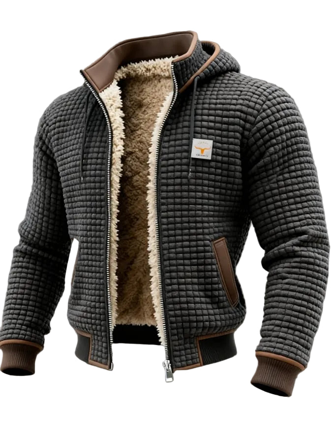 Giacca trapuntata da uomo con zip e cappuccio, casual e invernale con collo alto - Grigio