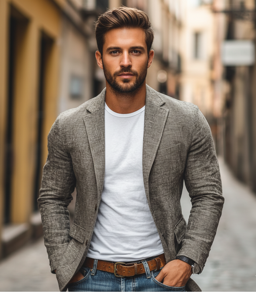 Giacca uomo slim fit in misto cotone con revers, elegante e casual per mezza stagione - view 5